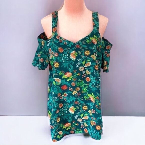 MONTEAU TOP BLOUSE COLD SHOULDER FLORAL PRINT LARGE - Picture 5 of 7